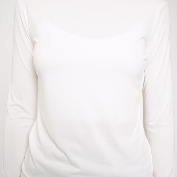 MYSTREE Classic White Mock Neck Long Sleeve Top | Minimalist Basic Layering - Picture 4 of 4
